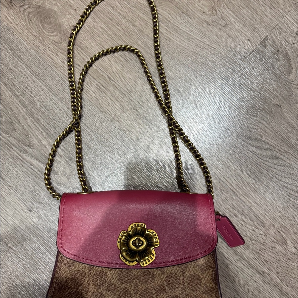 Pink and Brown Chain Strap Bag